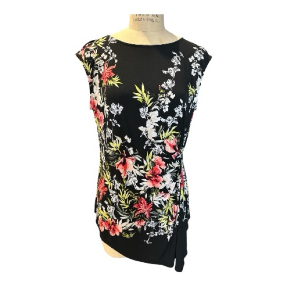 White House Black Market Floral Black Women's Top. Size L